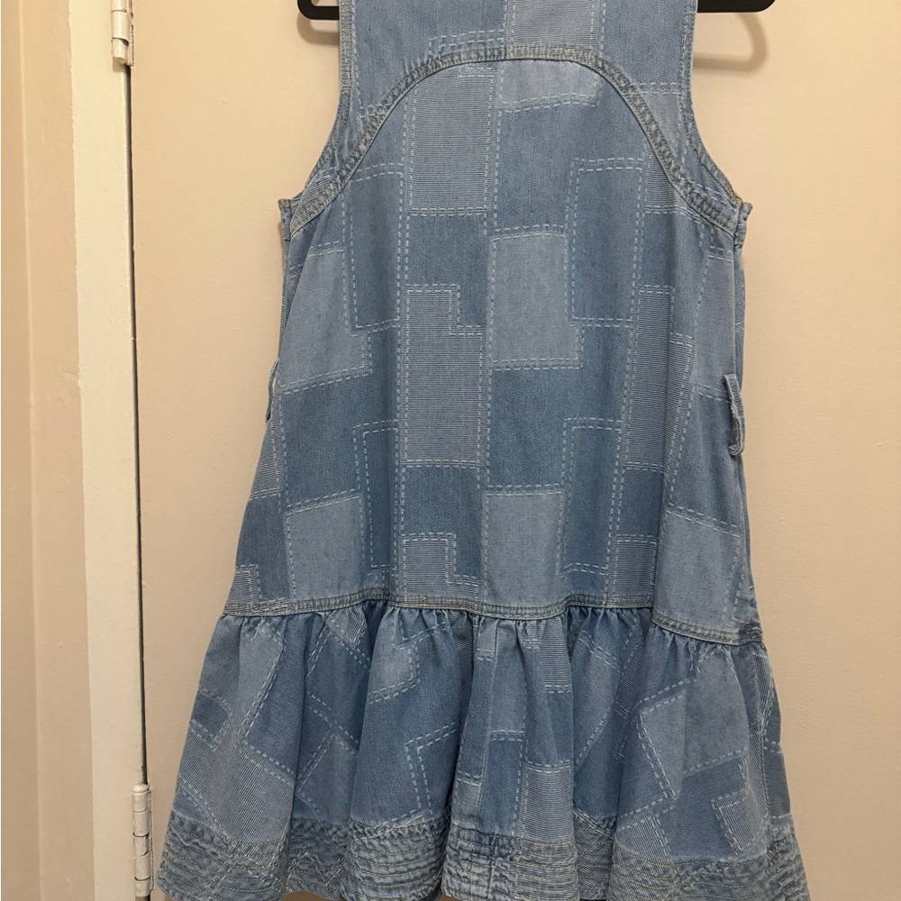 Elegant Blue Denim Dress with Belt & Glass Buttons – Ruffle Hem - Picture 2 of 10